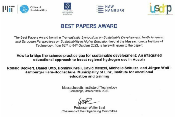 Gemeinsames Bildungsprojekt erhält „Best Papers Award“